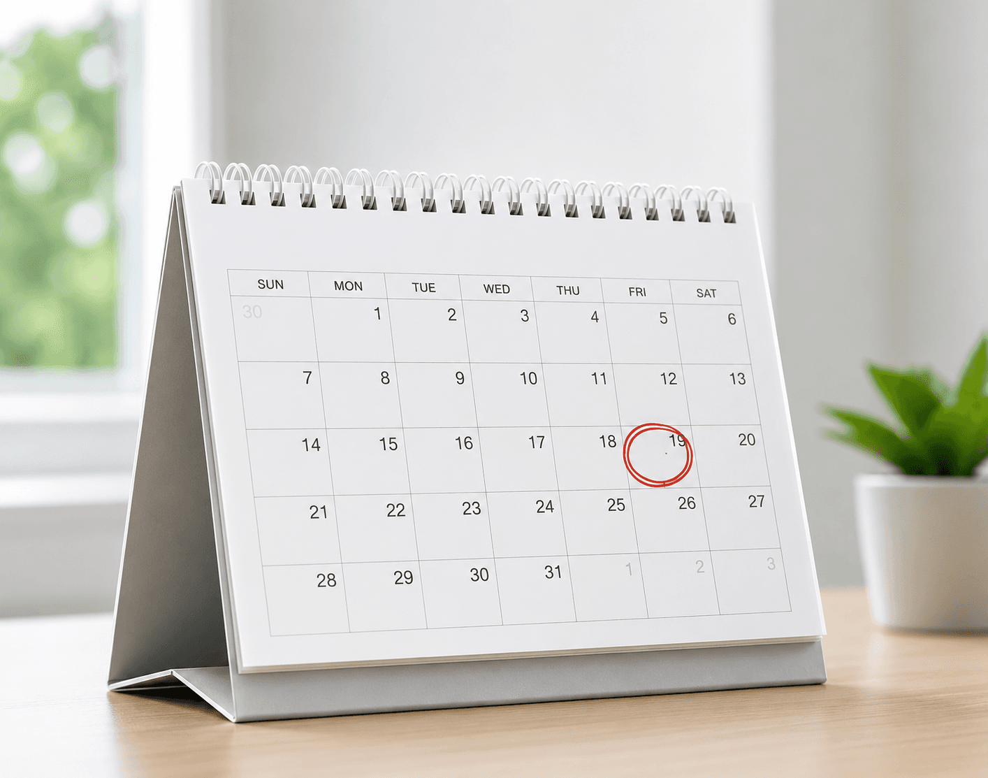 A calendar highlighting a reporting cycle date